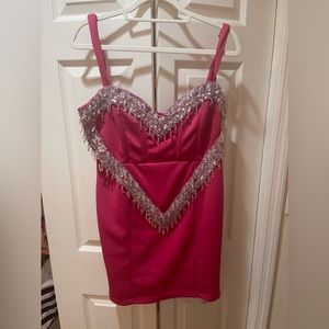 ASOS design pink rhinestone heart dress